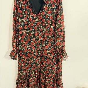 Missguided+ Black and Red Floral Long Sleeve Dress